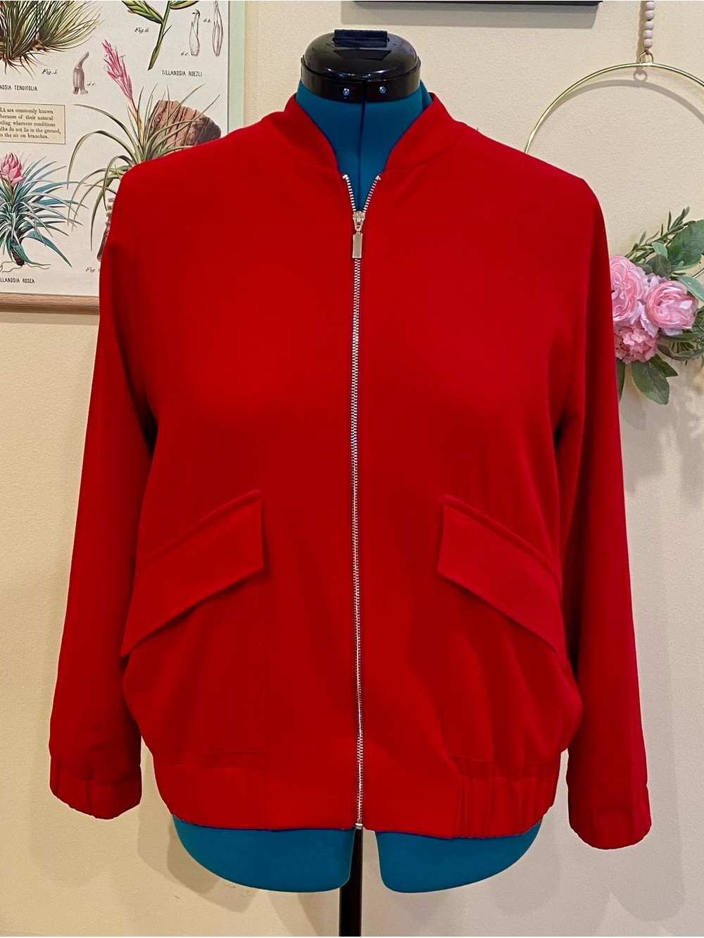 Chico's Red Bomber Jacket with Zip Front